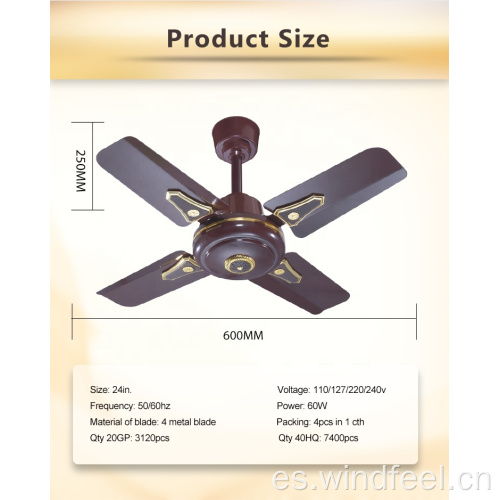 Mini 24 pulgadas 600 mm 4 ventiladores de techo Metro Orient Orl de hoja corta a Nigeria Ghana